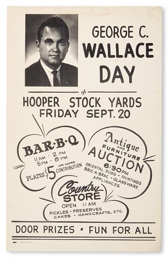 (CIVIL RIGHTS.) WALLACE, GEORGE. George C Wallace Day. Hooper Stockyards, Friday September 20. Bar-B-Q.